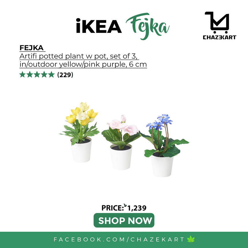 IKEA FEJKA artifi potted plant w pot, set of 3 in/outdoor yellow/pink purple 6 cm