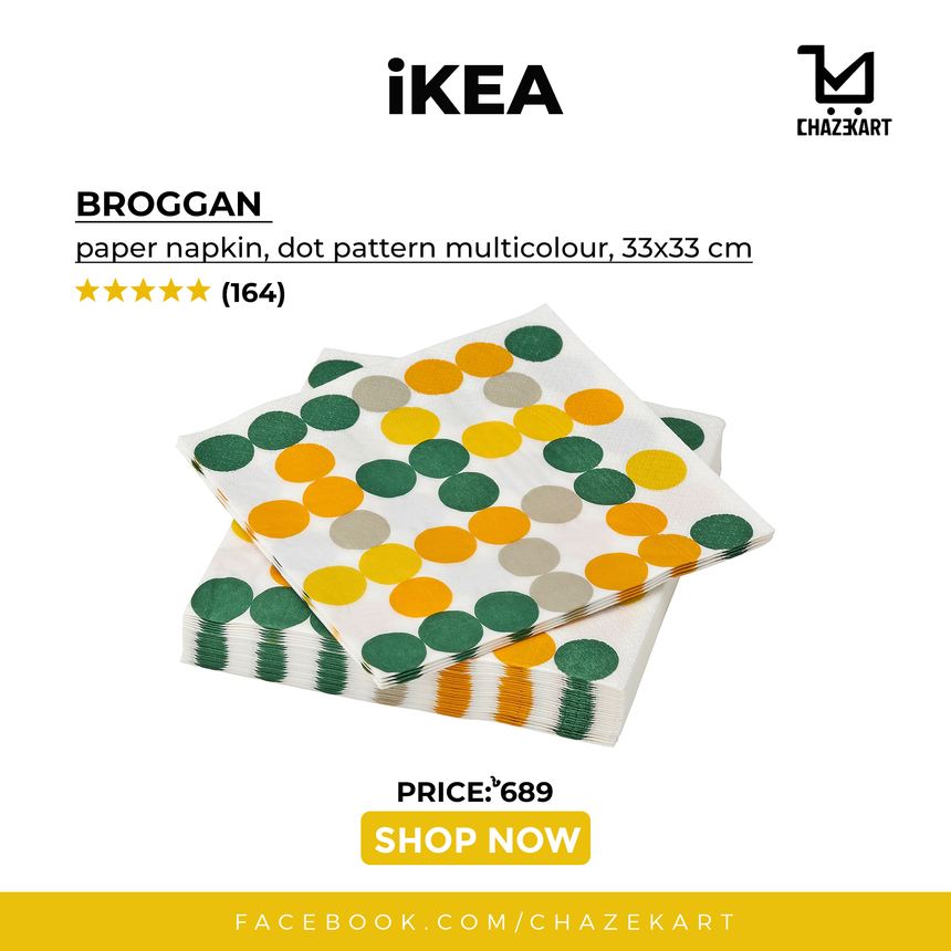 IKEA BROGGAN paper napkin, dot pattern multicolour, 33x33 cm