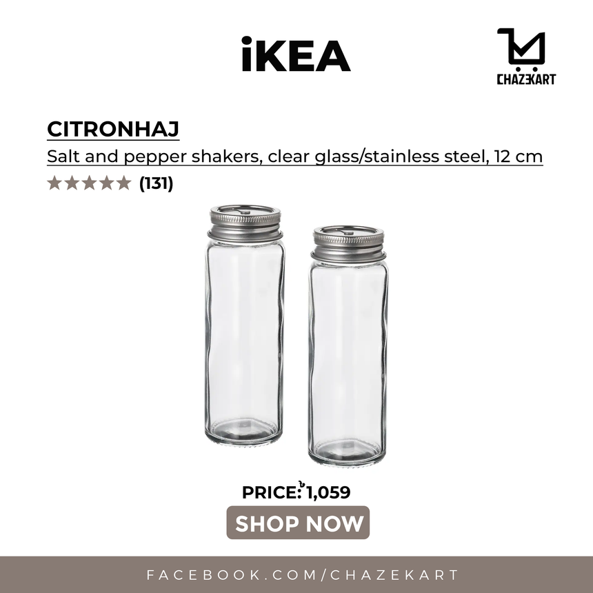 IKEA CITRONHAJ Salt and pepper shakers, clear glass/stainless steel, 12 cm