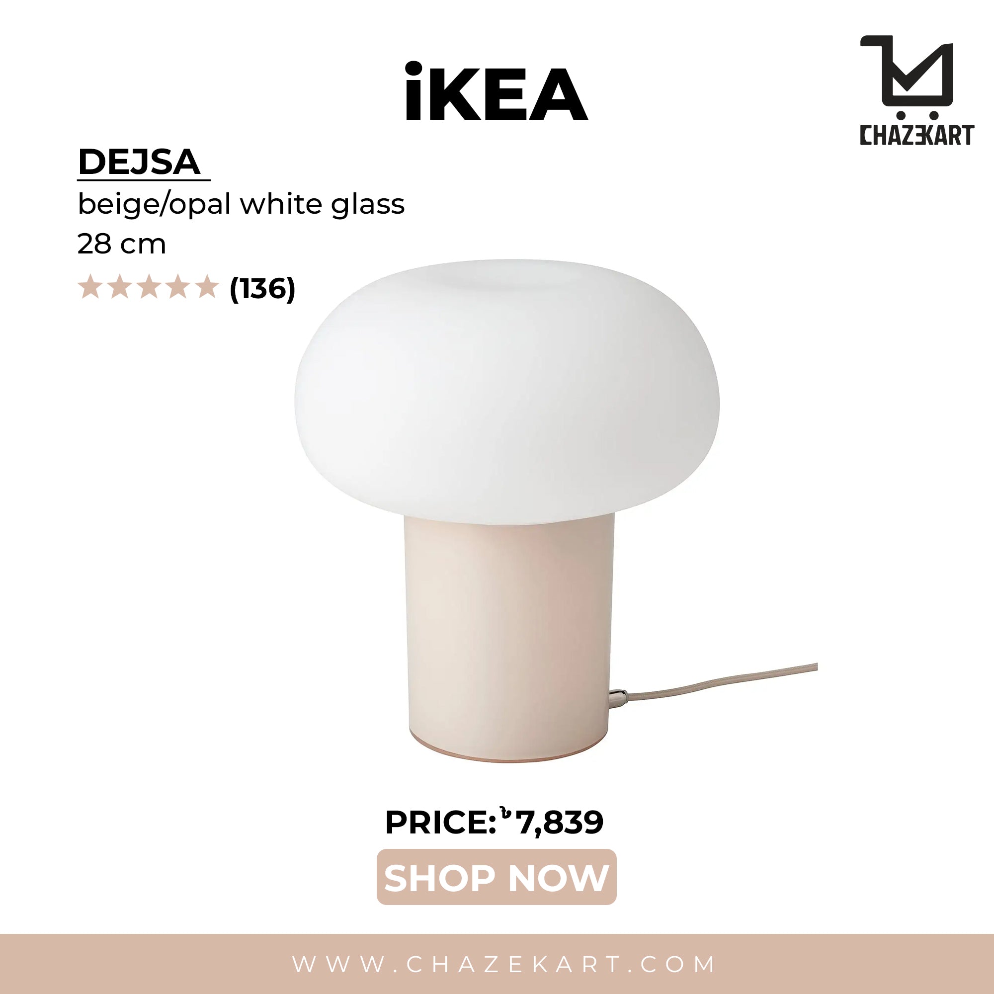IKEA DEJSA table lamp, beige/opal white glass, 28 cm – ChazeKart