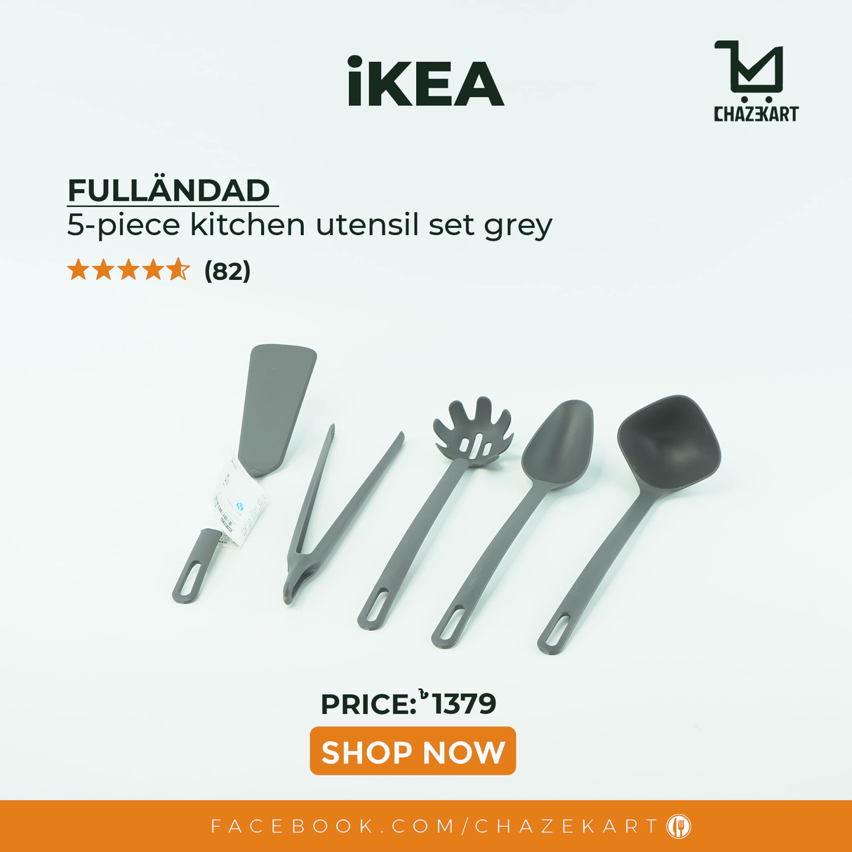 IKEA, FULLANDAD 5-Piece Kitchen Utensil set Grey