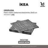 IKEA GROPLOJA Paper napkin, patterned black/white, 33x33 cm