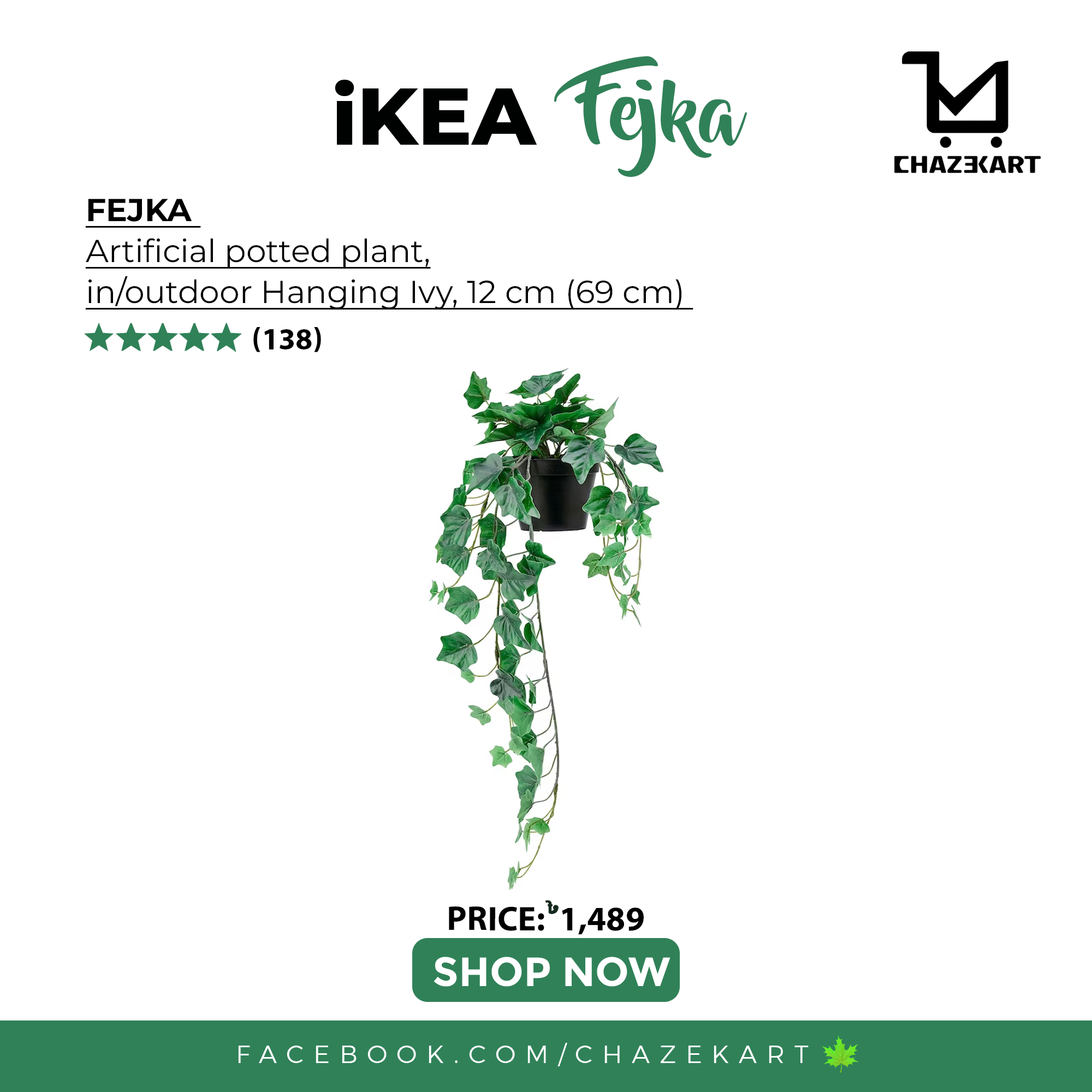 IKEA FEJKA Artificial potted plant, in/outdoor/hanging Ivy, 12 cm –  ChazeKart