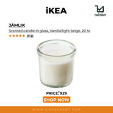 IKEA JAMLIK Scented candle in glass, Vanilla/light beige, 20 hr