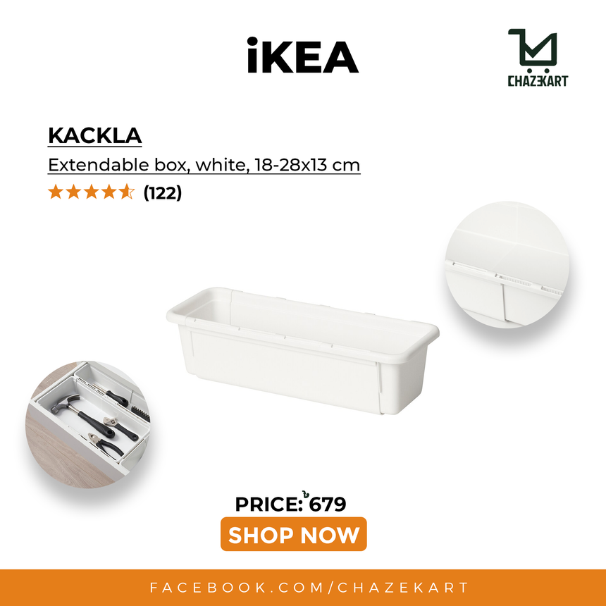 IKEA KACKLA extendable box, white, 18-28x13 cm