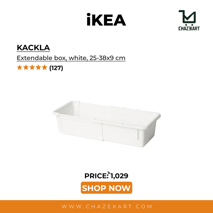 IKEA KACKLA Extendable box, white, 25-38x9 cm