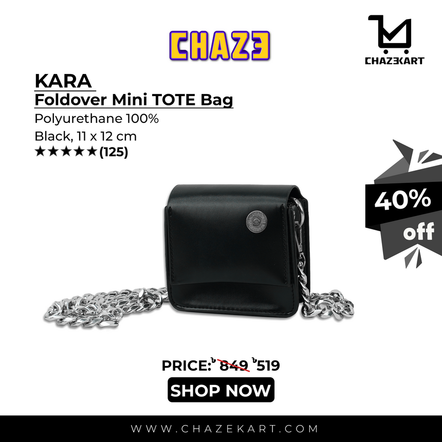 KARA Foldover Mini TOTE Bag, Black, 11x12 cm