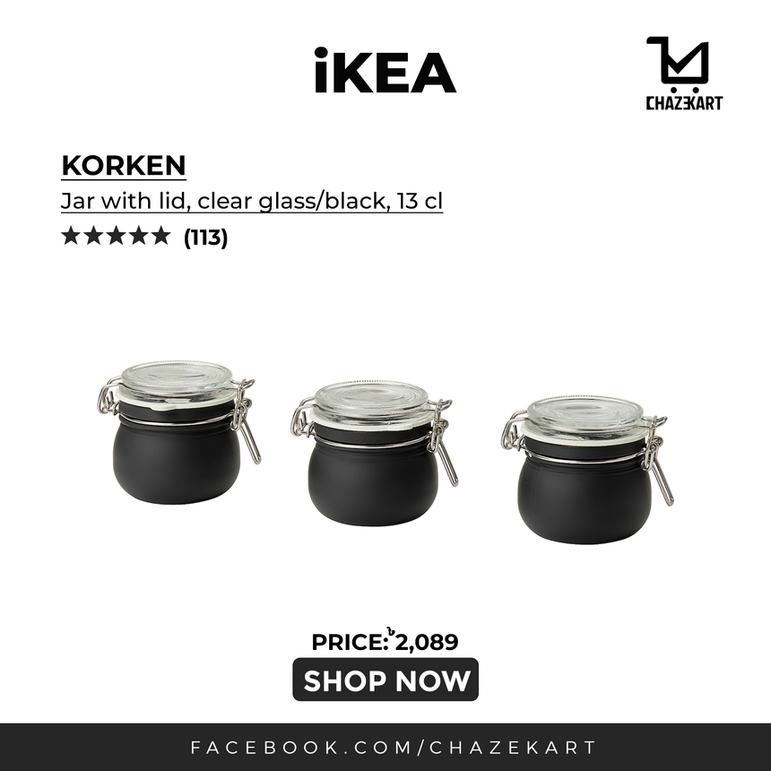 IKEA KORKEN jar with lid, clear glass/black, 13 cl