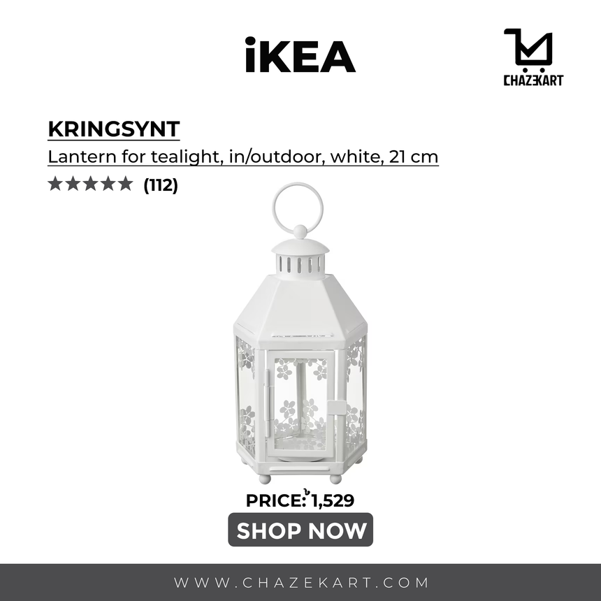 IKEA KRINGSYNT Lantern for tealight, in/outdoor, white, 21 cm