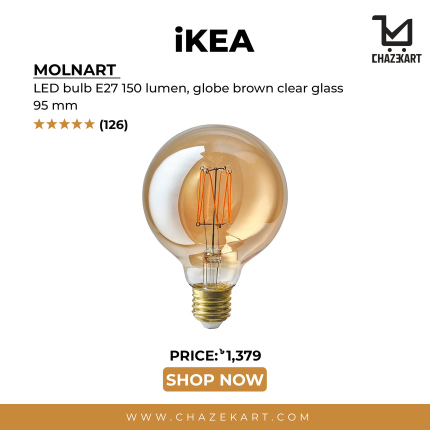 MOLNART LED bulb E27 150 lumen, globe brown clear glass, 95 mm