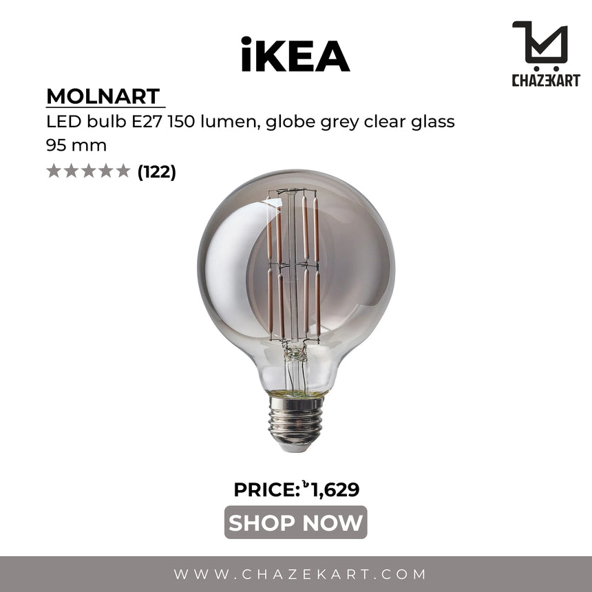 MOLNART LED bulb E27 150 lumen, globe grey clear glass, 95 mm