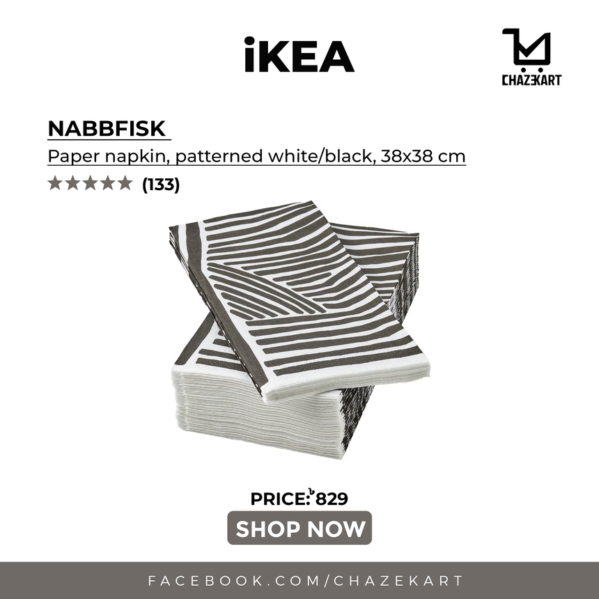 IKEA NABBFISK Paper napkin, patterned white/black, 38x38 cm