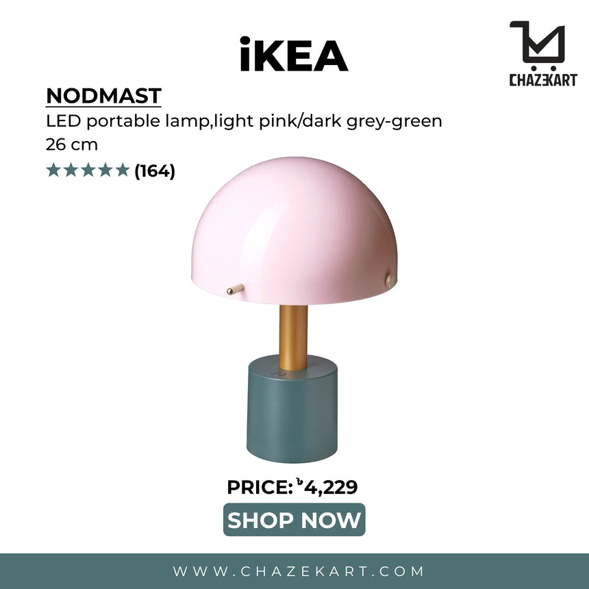 IKEA NODMAST LED portable lamp, battery operated, light pink/dark grey-green, 26 cm