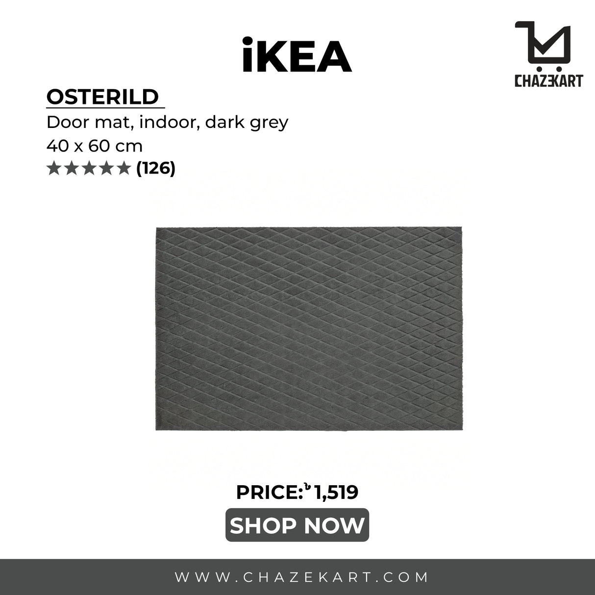 IKEA OSTERILD Door mat, indoor, dark grey, 40x60 cm