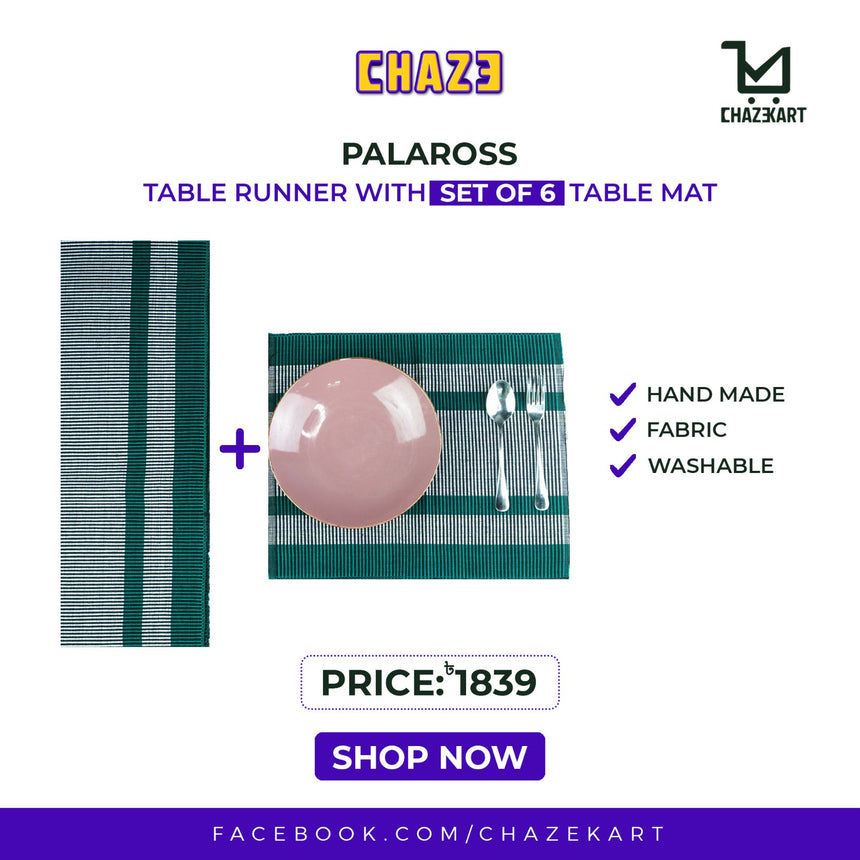 CHAZE PALAROSS set of 6 Table Runner/Mat, Grey/Green