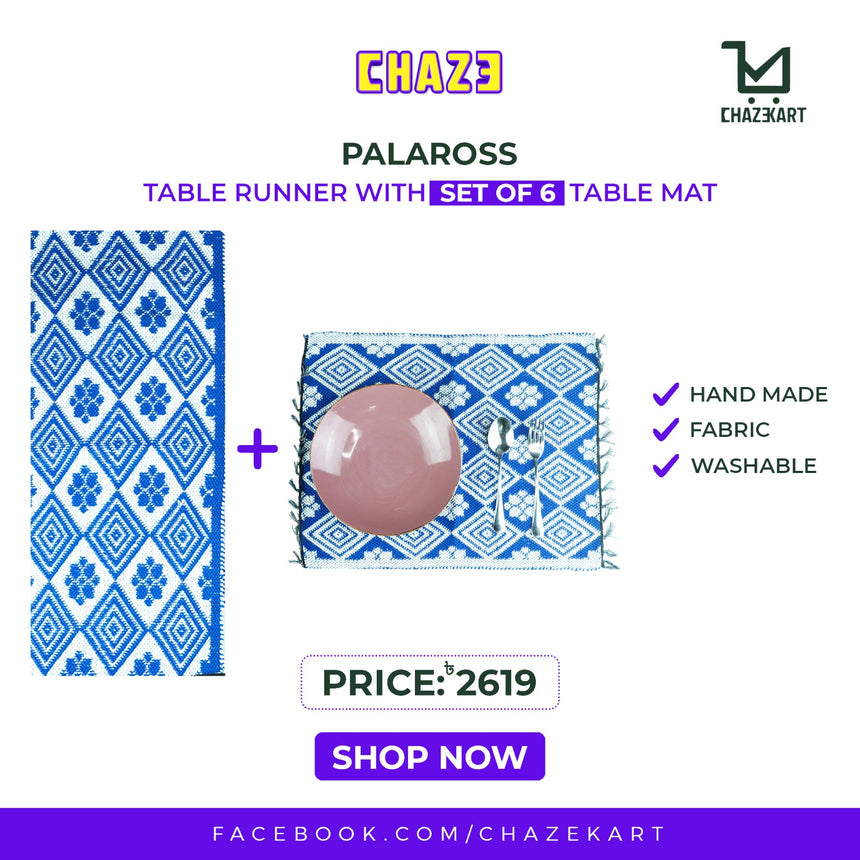 CHAZE PALAROSS set of 6 Table Runner/Mat, White/Blue