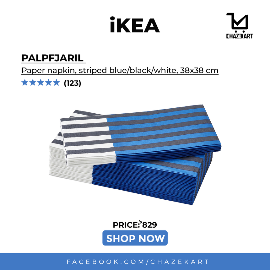 IKEA PALPFJARIL Paper napkin, striped blue/black/white, 38x38 cm