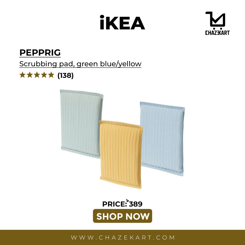 IKEA PEPPRIG Scrubbing pad, green blue/yellow, set of 3