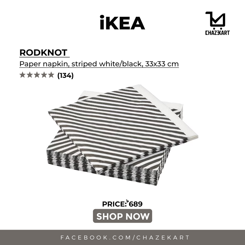 IKEA RODKNOT Paper napkin, striped white/black, 33x33 cm