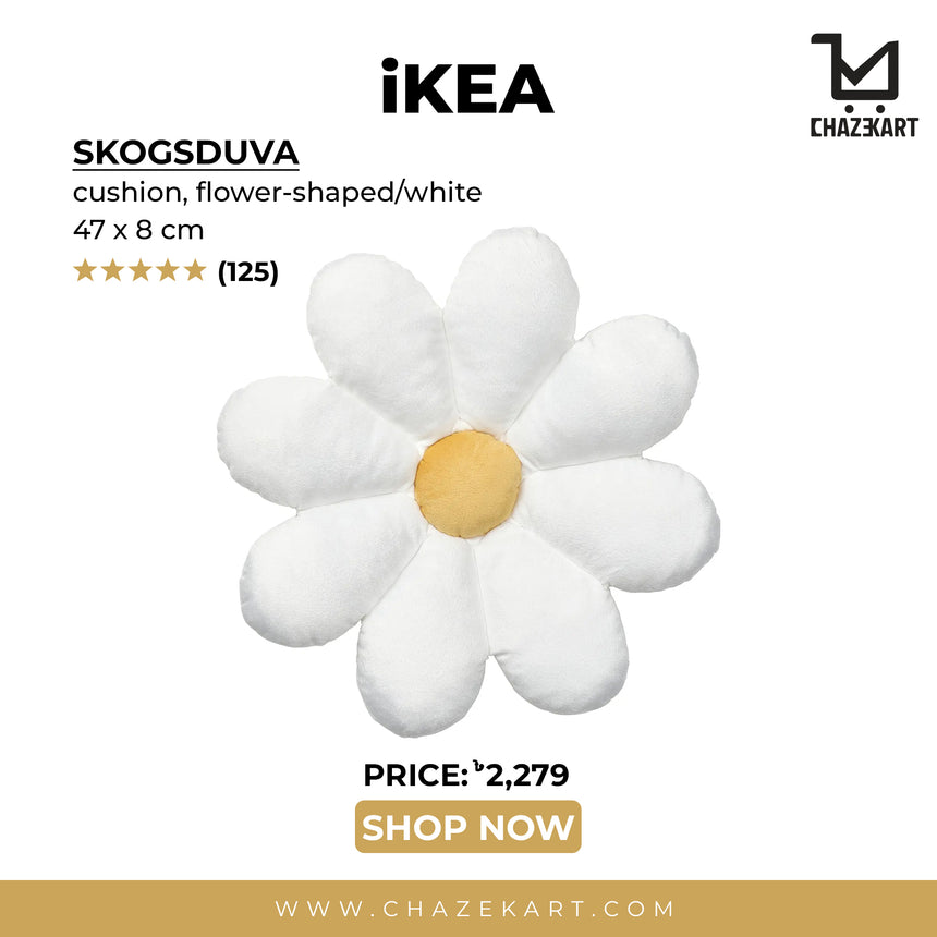 SKOGSDUVA cushion, flower-shaped/white, 47x8 cm