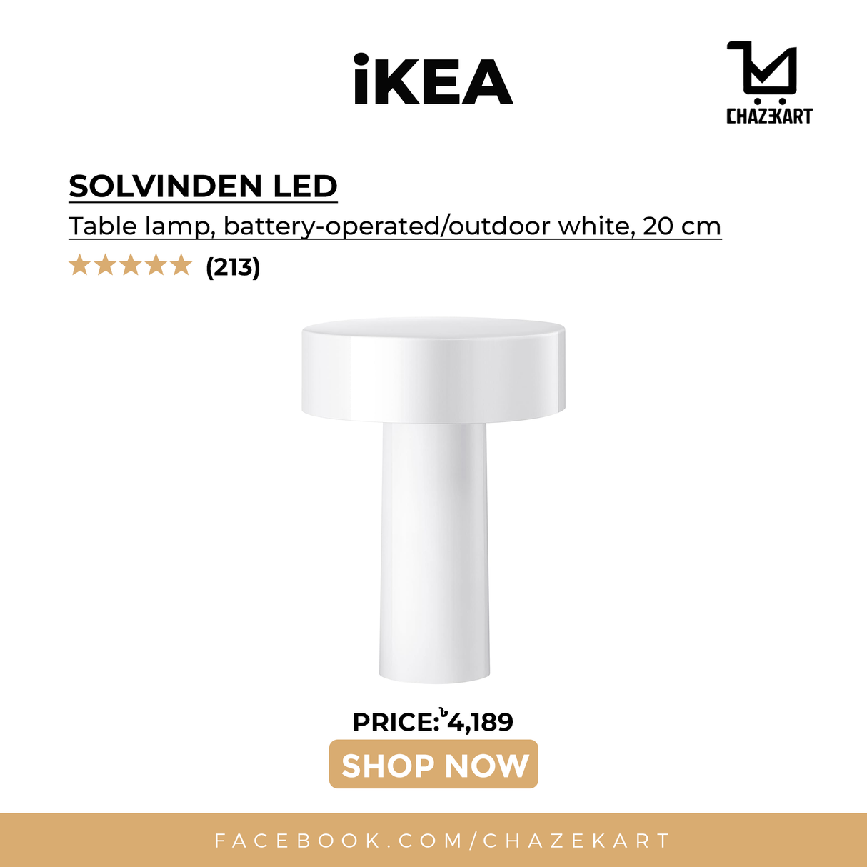 IKEA SOLVINDEN LED table lamp, battery-operated/outdoor white, 20 cm