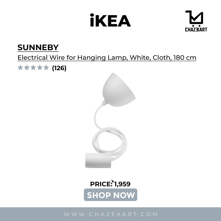 IKEA SUNNEBY Electrical Wire for Hanging Lamp, White, Cloth, 180 cm