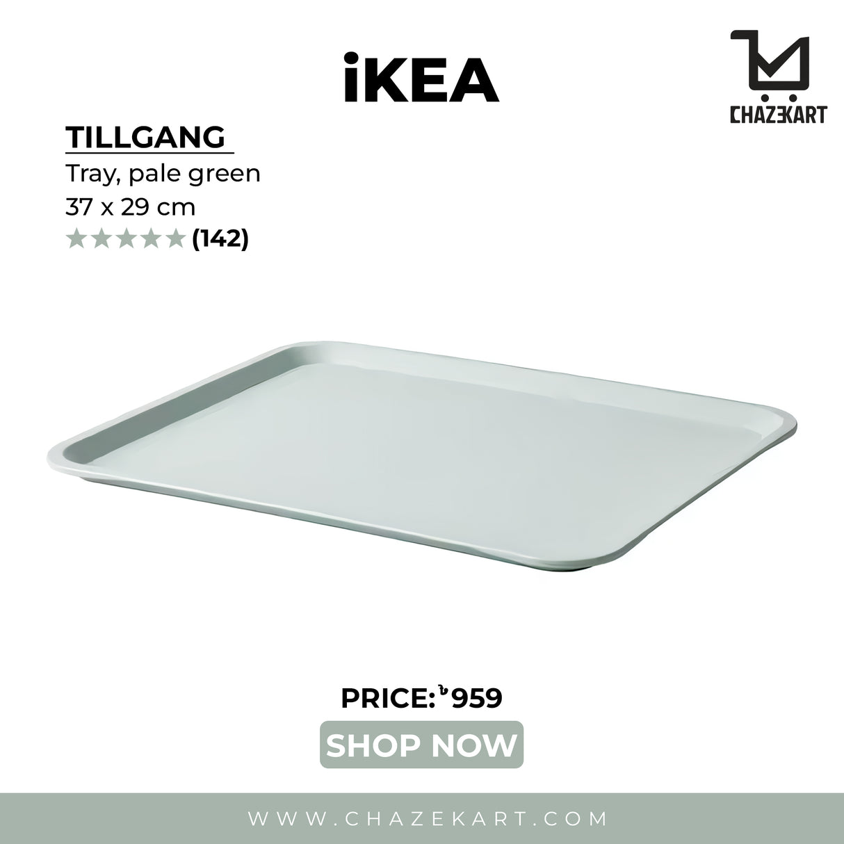 IKEA TILLGANG Tray, pale green, 37x29 cm