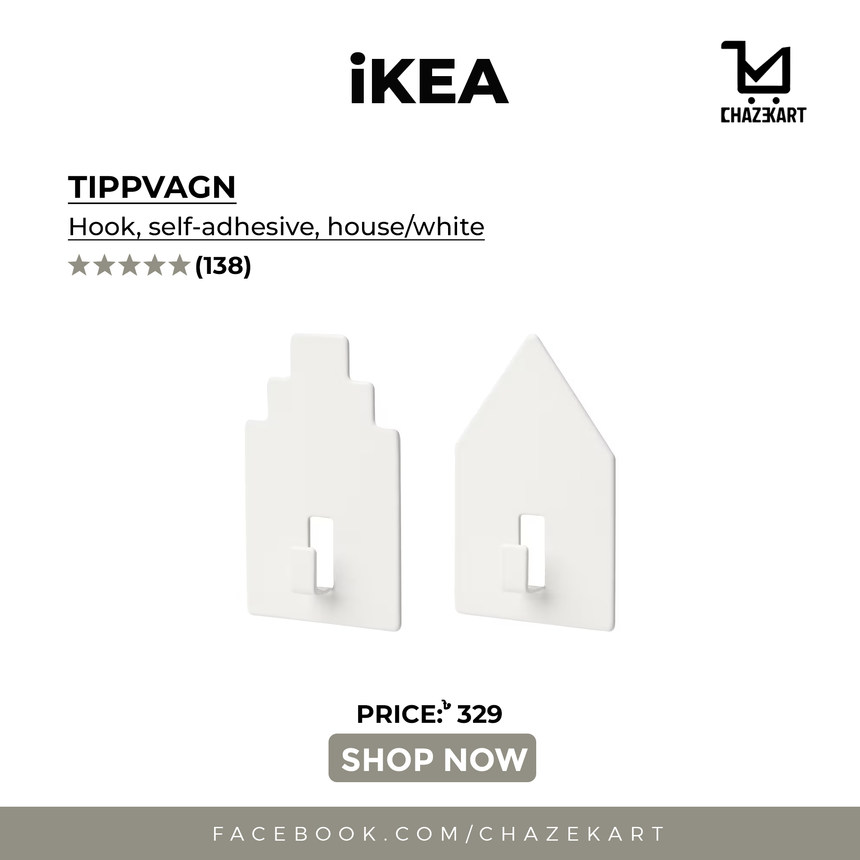 IKEA TIPPVAGN Hook, self-adhesive, house/white