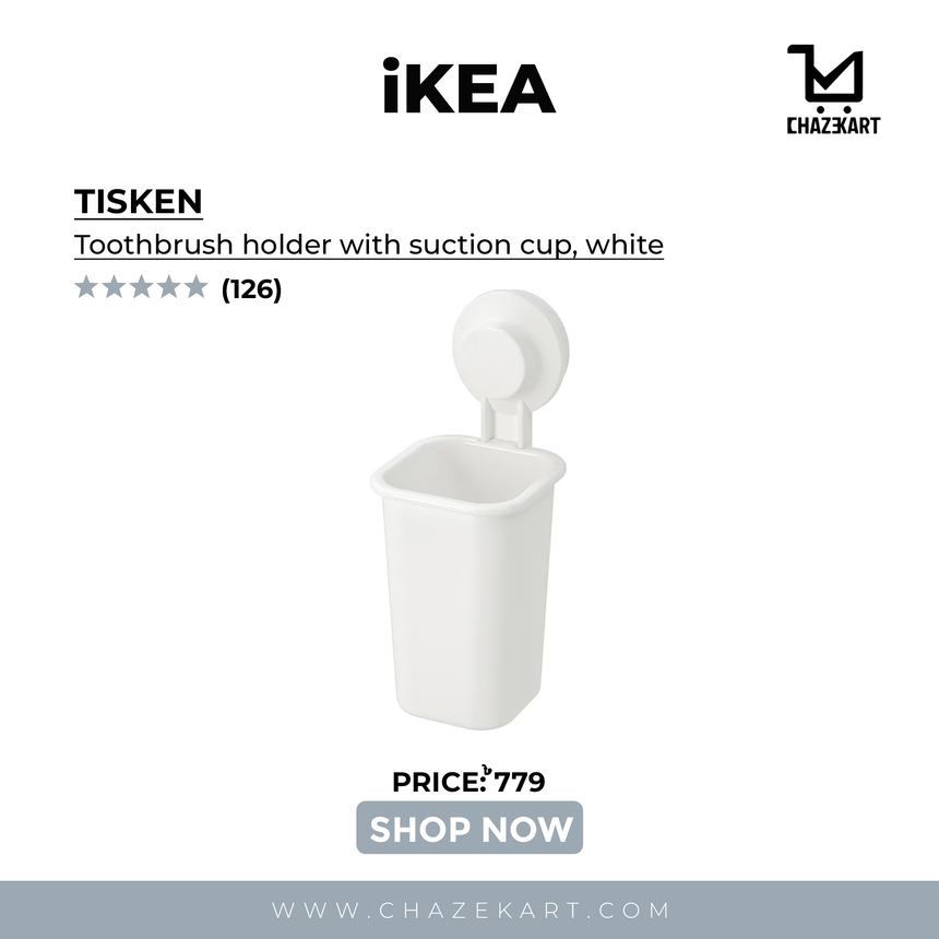 IKEA TISKEN Toothbrush holder with suction cup, white