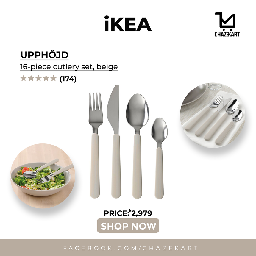 IKEA UPPHOJD 16-piece cutlery set, beige