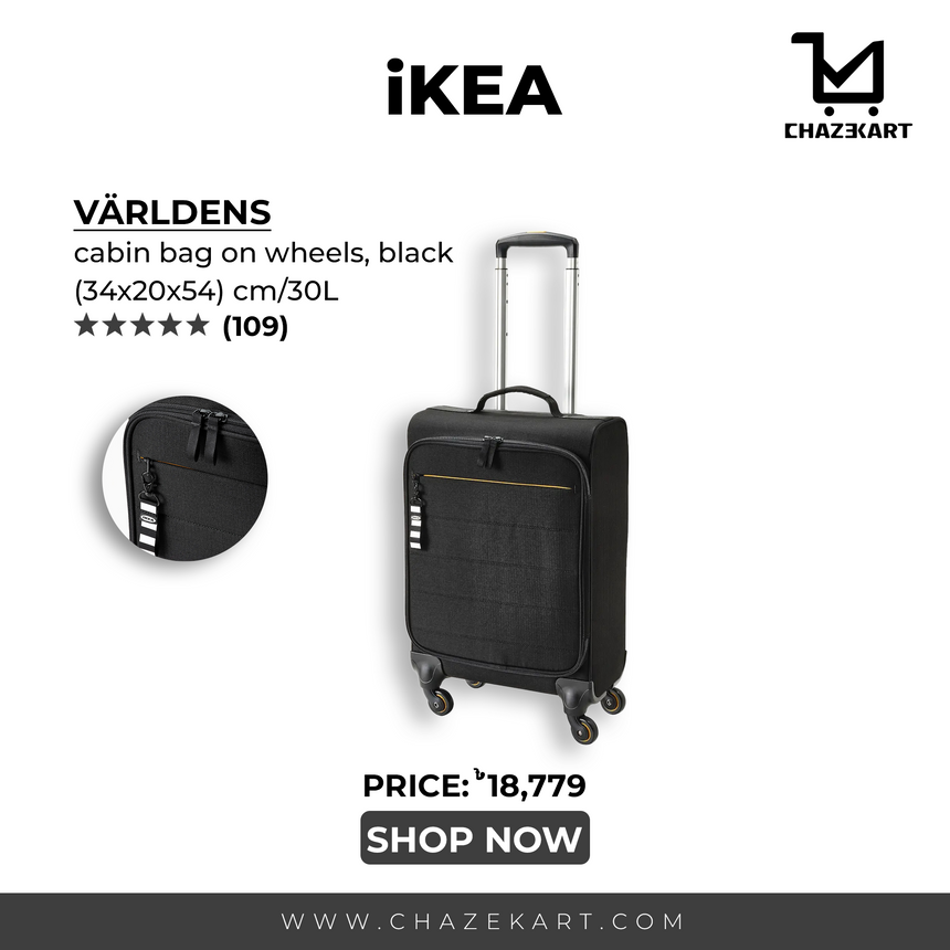 IKEA VARLDENS Cabin Bag on Wheels, Black, 34x20x54 cm/30 l