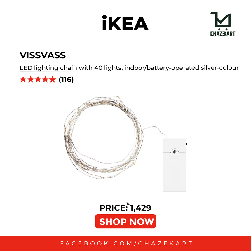 IKEA VISSVASS LED lighting chain with 40 lights, indoor/battery-operated silver-colour