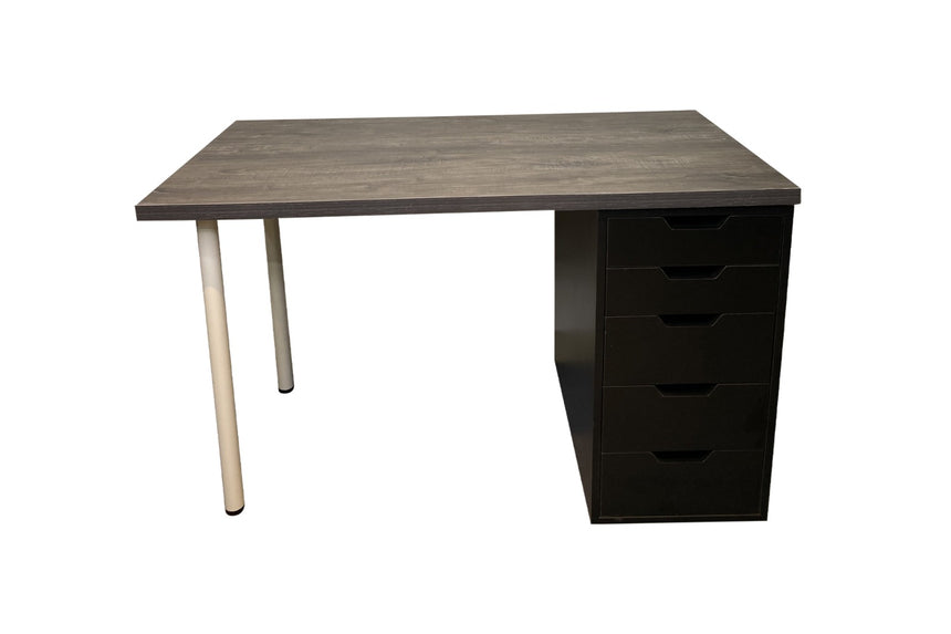 CHAZE MARLOW Table with 1x Drawer & Legs , Charcoal Burn Wood/Black/White