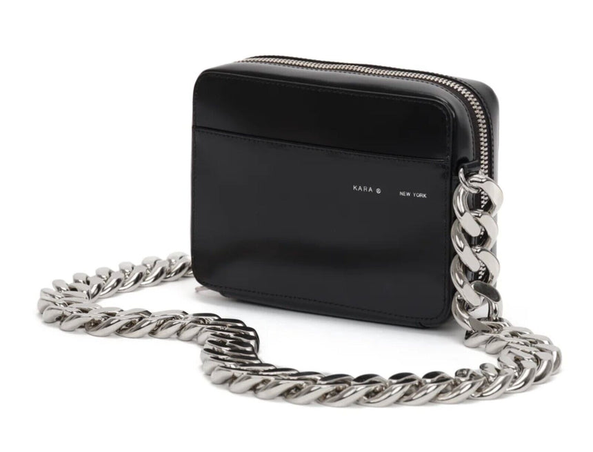 KARA Chunky Chain Cross Body Bag (Large), Black, 13x18 cm