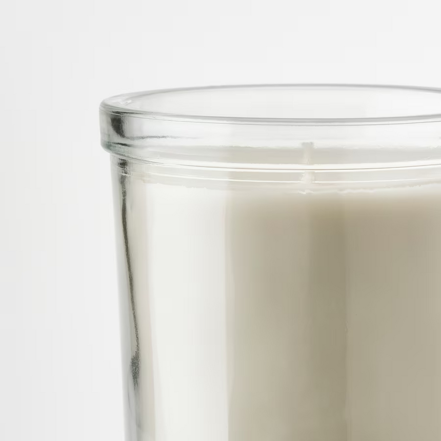 IKEA ADLAD Scented candle in glass, Scandinavian Woods/white, 40 hr