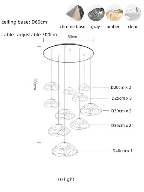 Chaze Lummsjo, Living Room Chandelier 60x300 cm / 10 lights