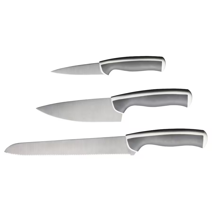 IKEA, ANDLIG 3-piece knife set light grey/white