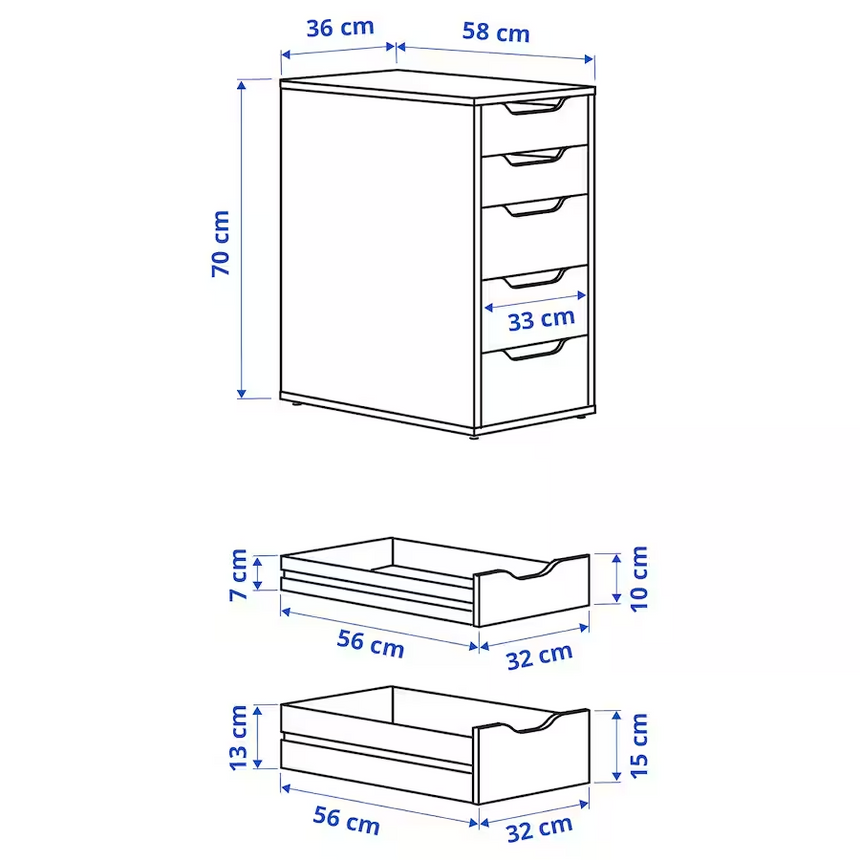 IKEA ALEX Drawer unit, white, 36x70 cm (Prebook)