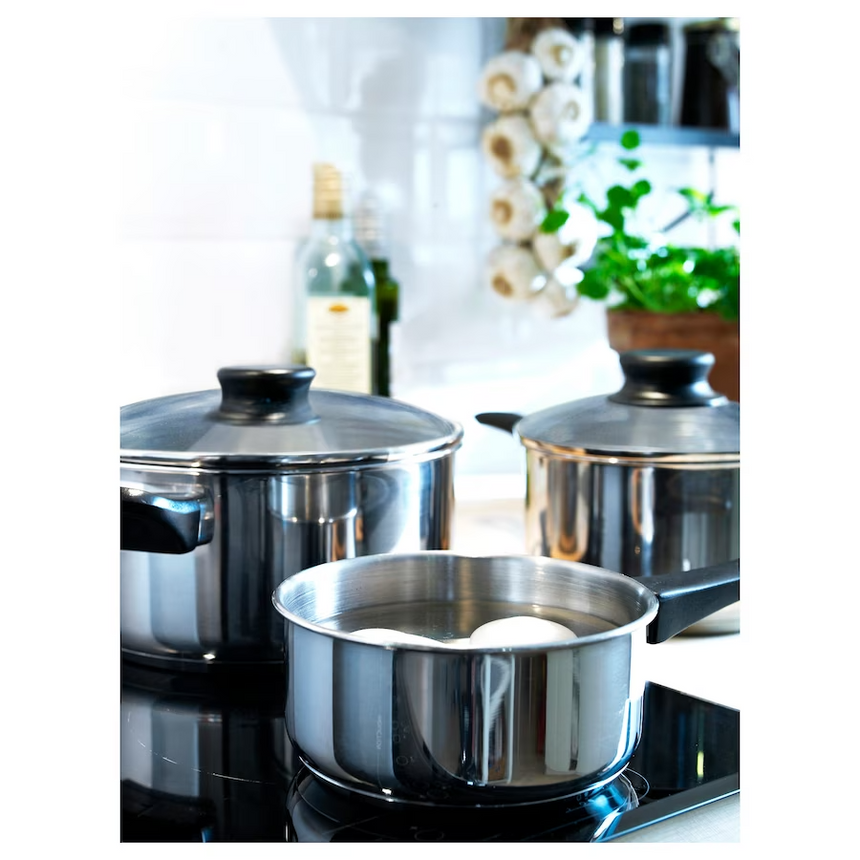 IKEA ANNONS 5-piece cookware set, glass/stainless steel