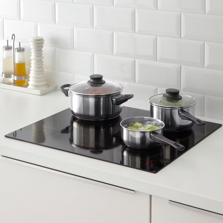 IKEA ANNONS 5-piece cookware set, glass/stainless steel