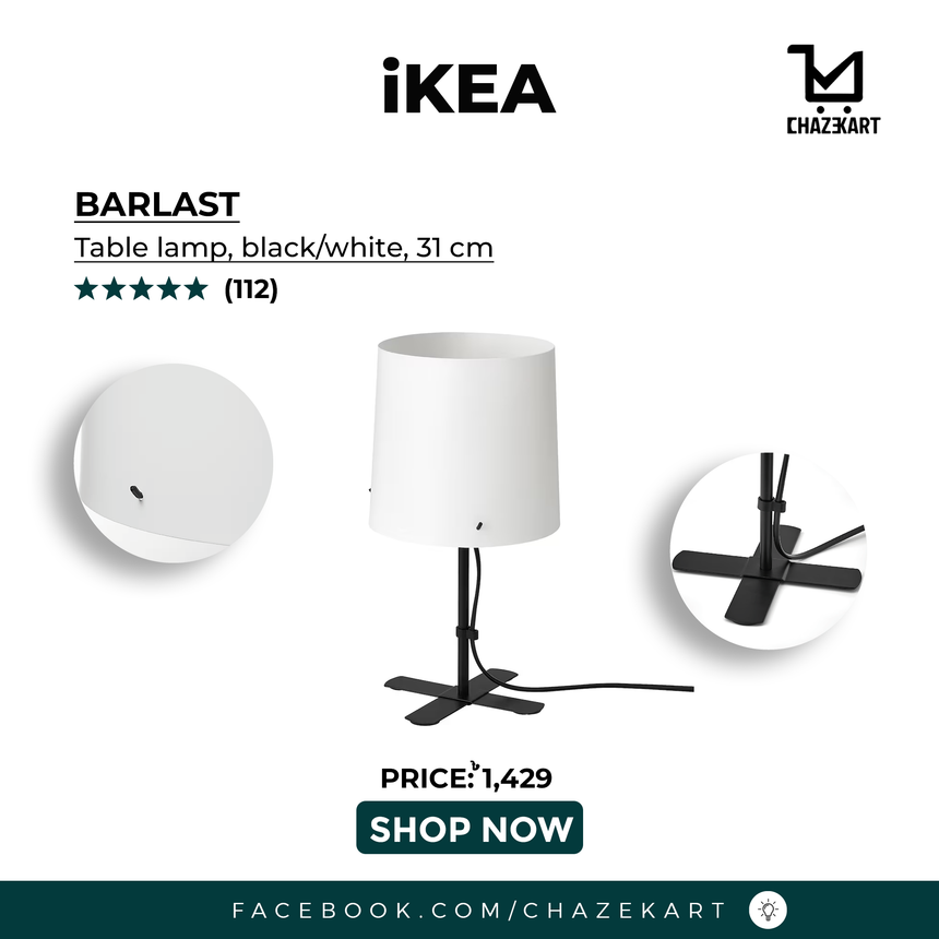 IKEA BARLAST Table lamp, black/white, 31 cm