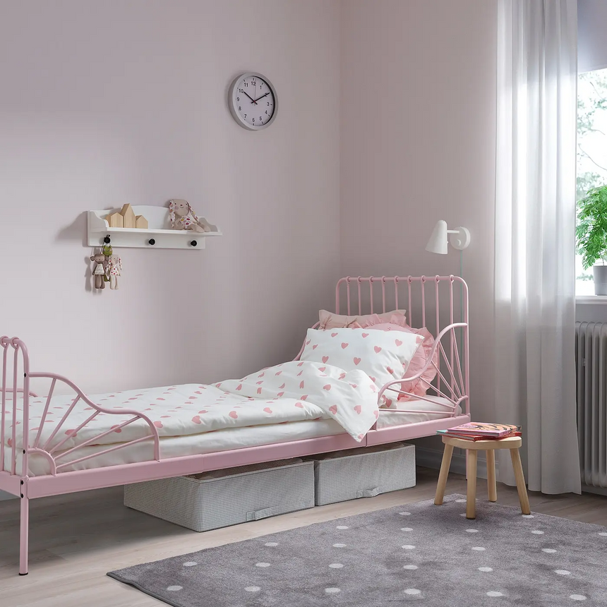 IKEA BARNDROM duvet cover and pillowcase, heart pattern white/pink, 150x200/50x80 cm