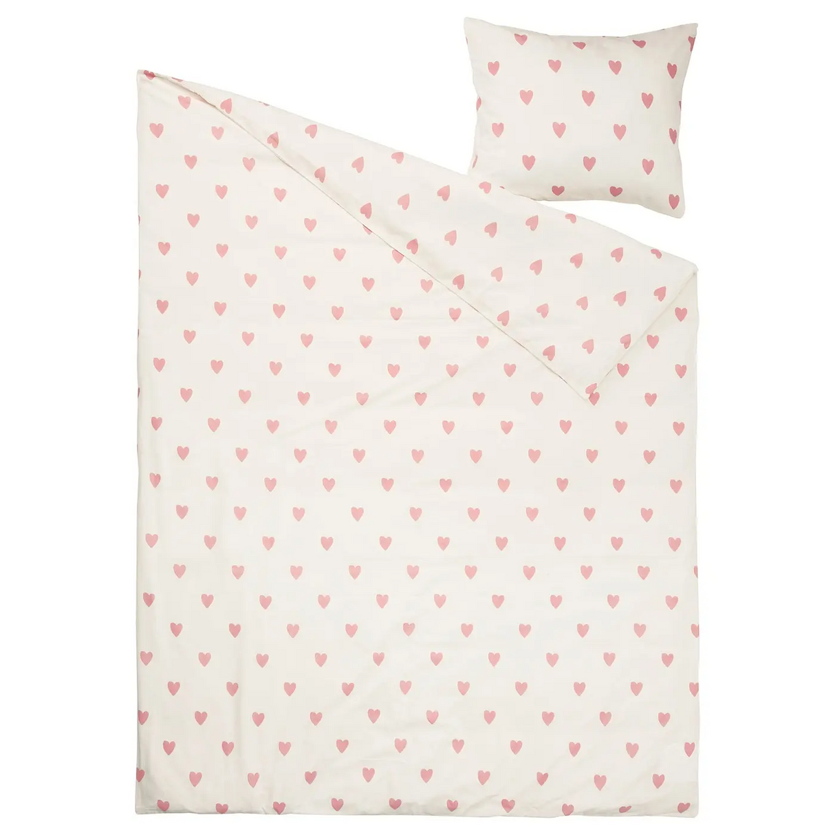 IKEA BARNDROM duvet cover and pillowcase, heart pattern white/pink, 150x200/50x80 cm