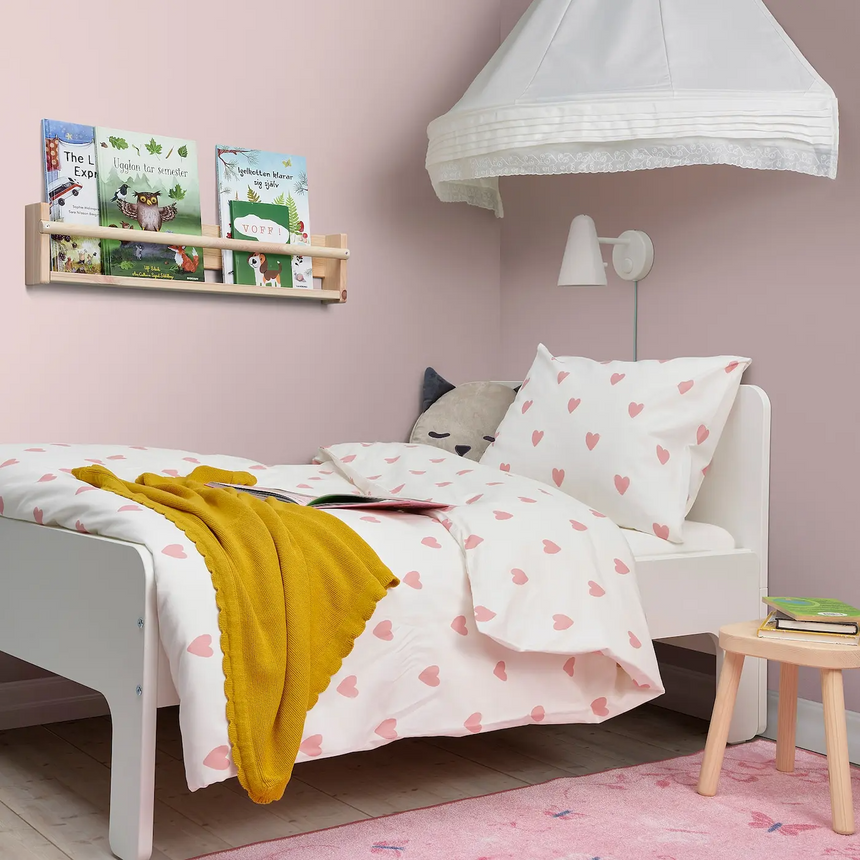 IKEA BARNDROM duvet cover and pillowcase, heart pattern white/pink, 150x200/50x80 cm