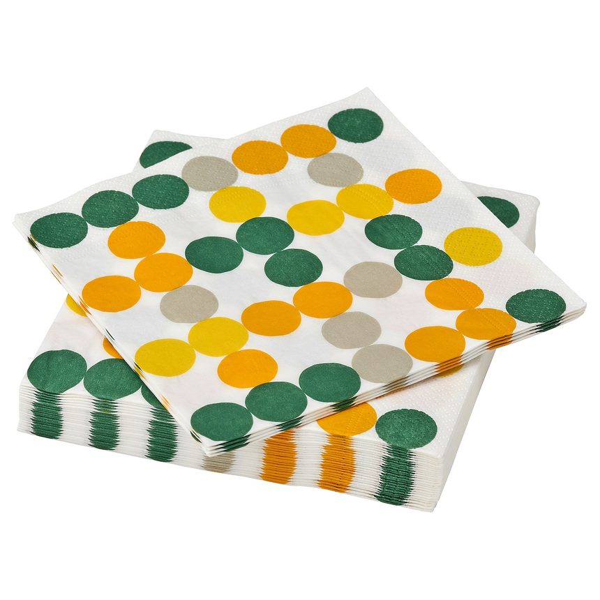 IKEA BROGGAN paper napkin, dot pattern multicolour, 33x33 cm