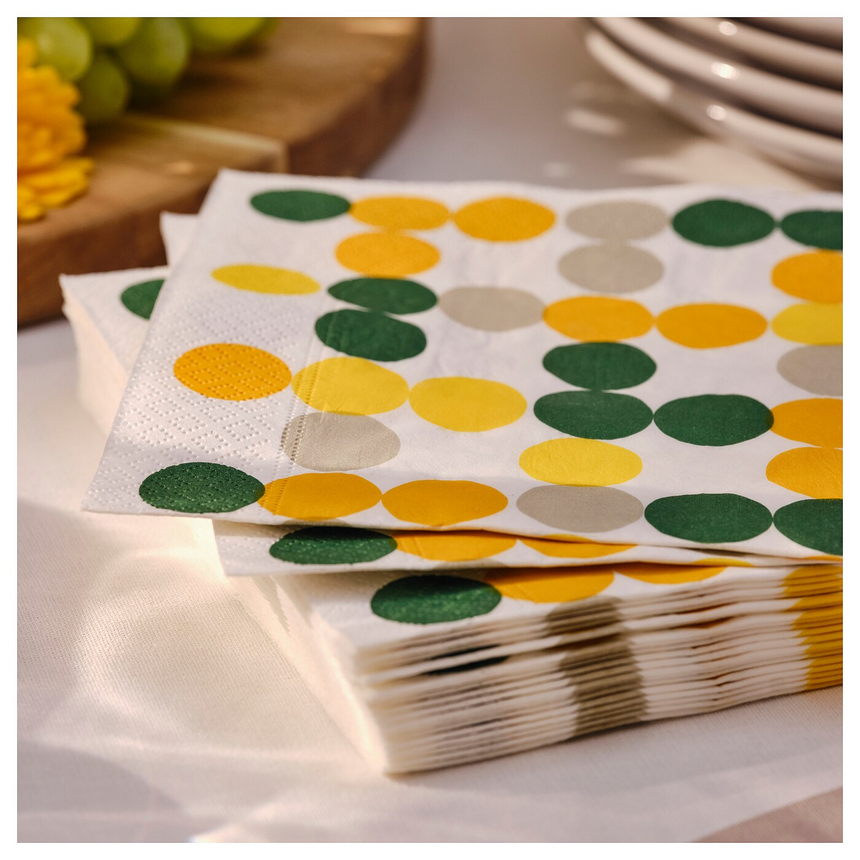 IKEA BROGGAN paper napkin, dot pattern multicolour, 33x33 cm