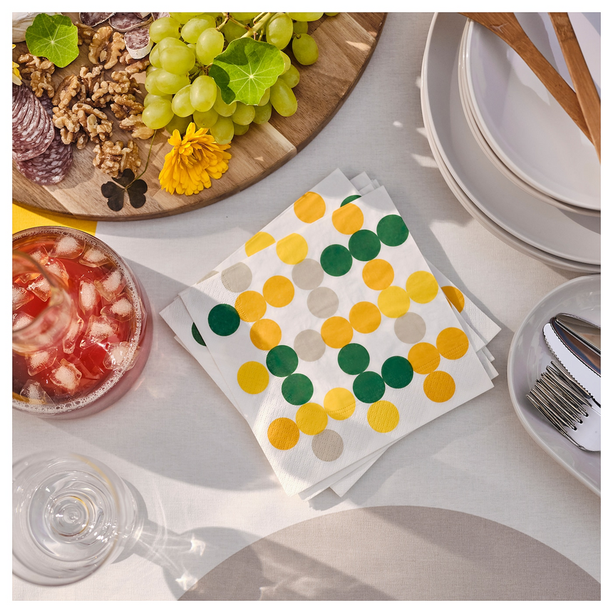 IKEA BROGGAN paper napkin, dot pattern multicolour, 33x33 cm