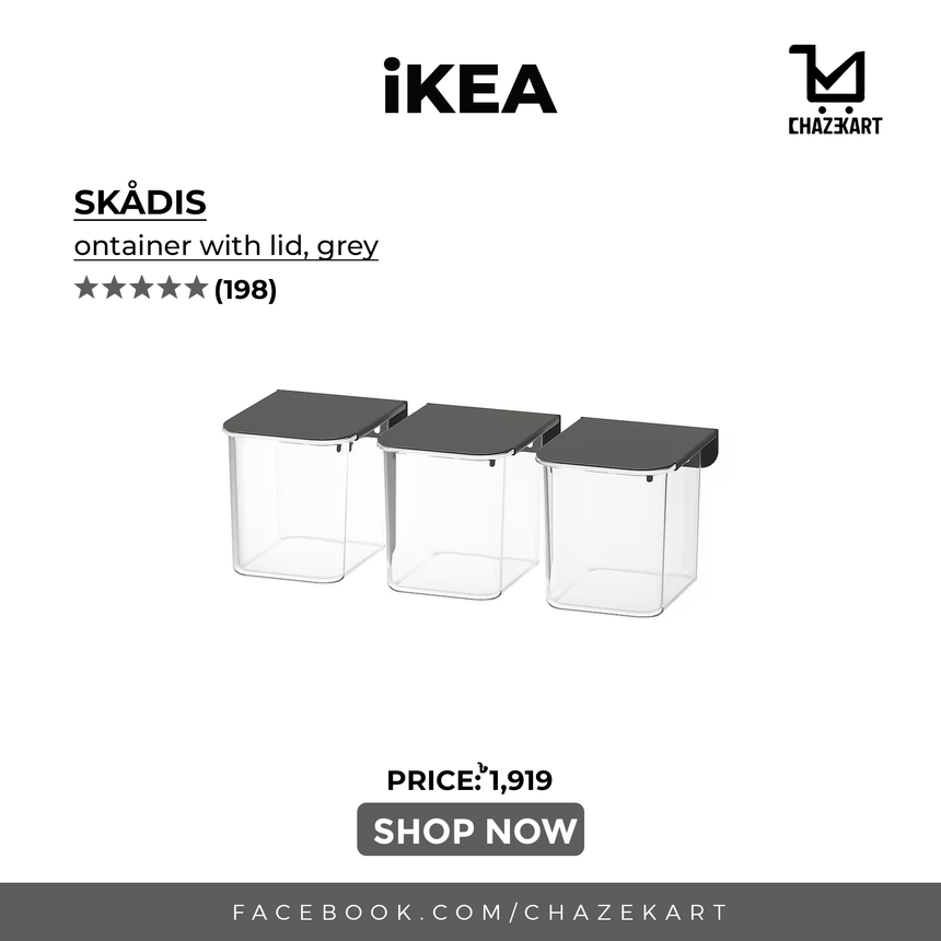 IKEA SKADIS Container with lid, grey