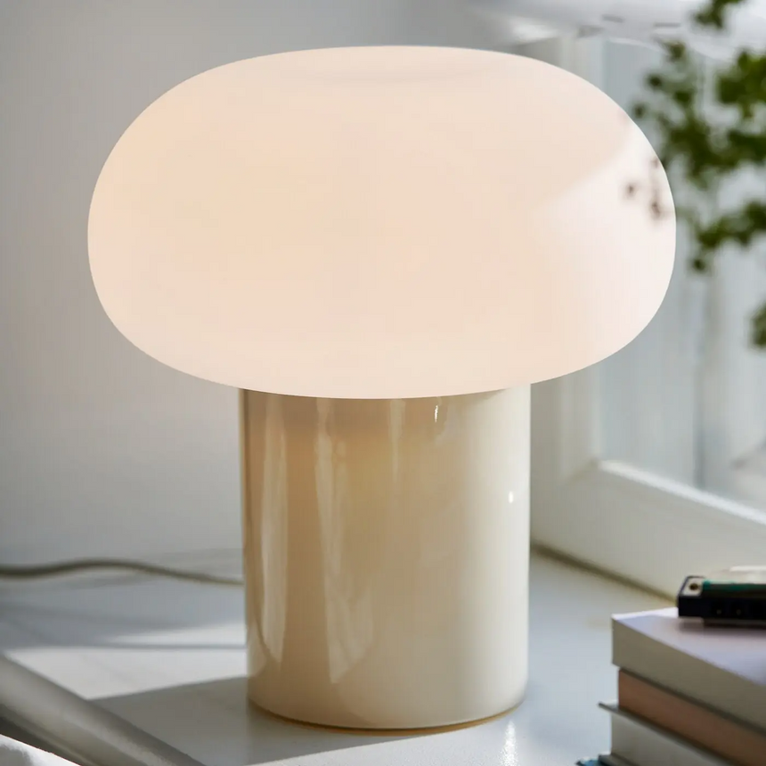 IKEA DEJSA table lamp, beige/opal white glass, 28 cm