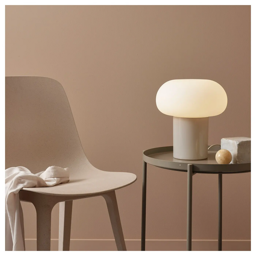 IKEA DEJSA table lamp, beige/opal white glass, 28 cm